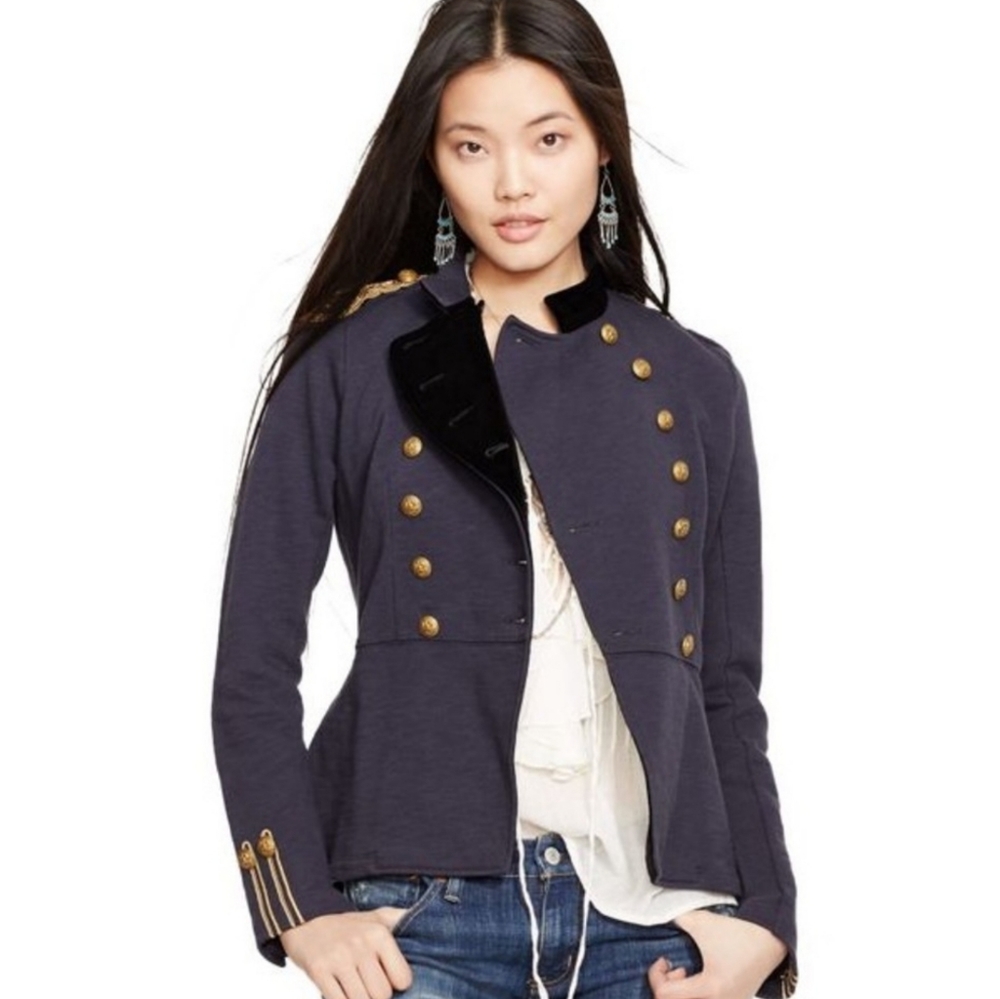 Denim & Supply Ralph Lauren Navy Military-Style Jacket with Gold Buttons